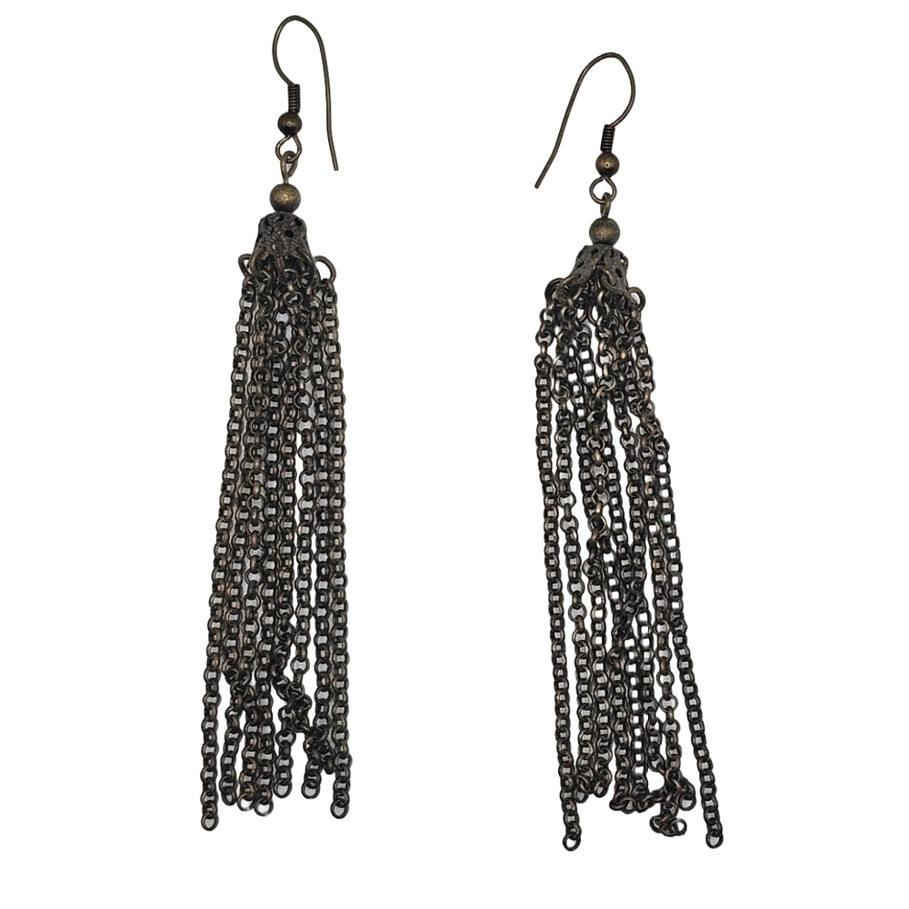 Dark Metal Chain Tassel Earrings